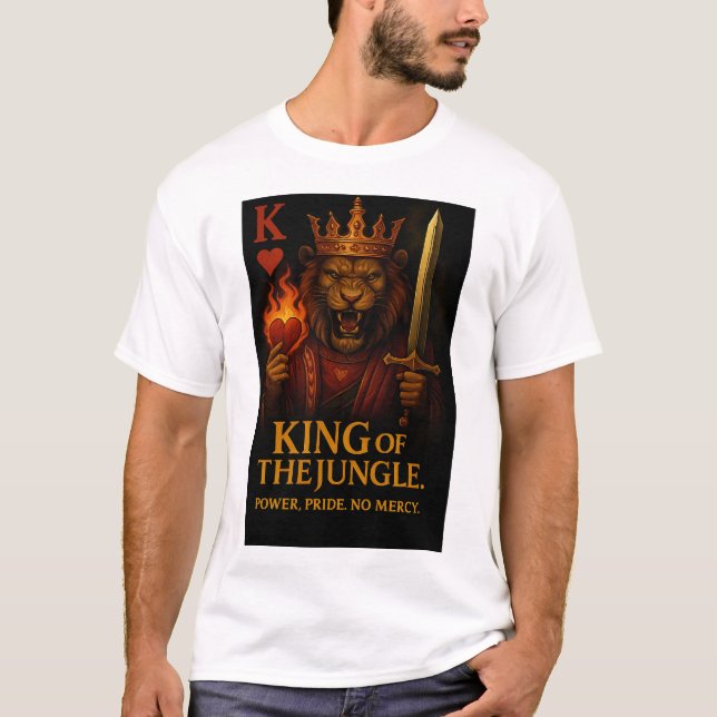 King of the Jungle Art – Powerful Lion and Fire T Shirt (Framsida)