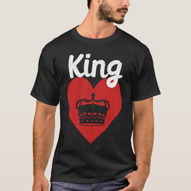 King Red Heart Crown Silhouette Couples Man Woman  T Shirt (Framsida)