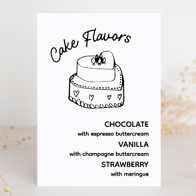 Kinga Flavors Modern Minimalist Bröllop-tecken (Delight your guests with this elegant cake flavor display, perfect for any chic wedding reception.)