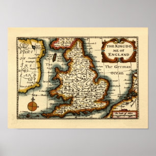 Kingdome of England Old Antiquarian Atlas Karta Poster
