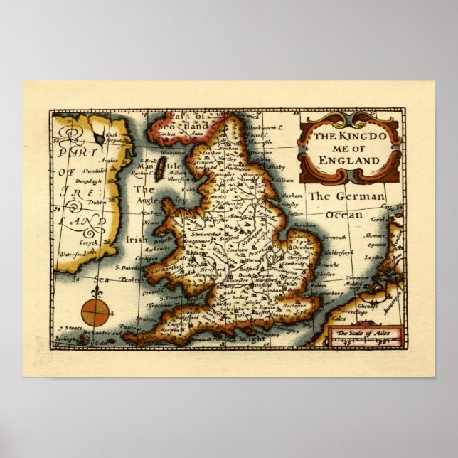 Kingdome of England Old Antiquarian Atlas Karta Poster (Framsidan)