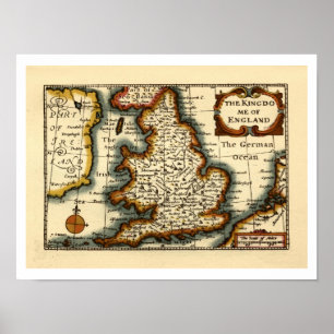 Kingdome of England Old Antiquarian Atlas Karta Poster
