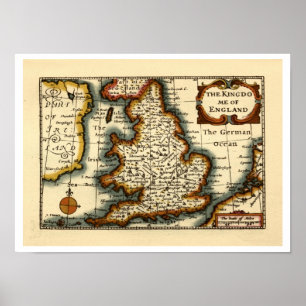 Kingdome of England Old Antiquarian Atlas Karta Poster