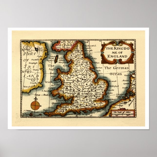 Kingdome of England Old Antiquarian Atlas Karta Poster (Framsidan)