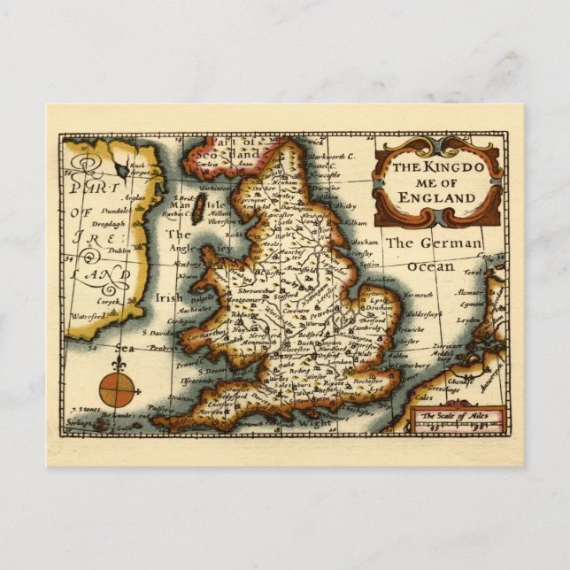 Kingdome of England Old Antiquarian Atlas Karta Vykort (Framsida)