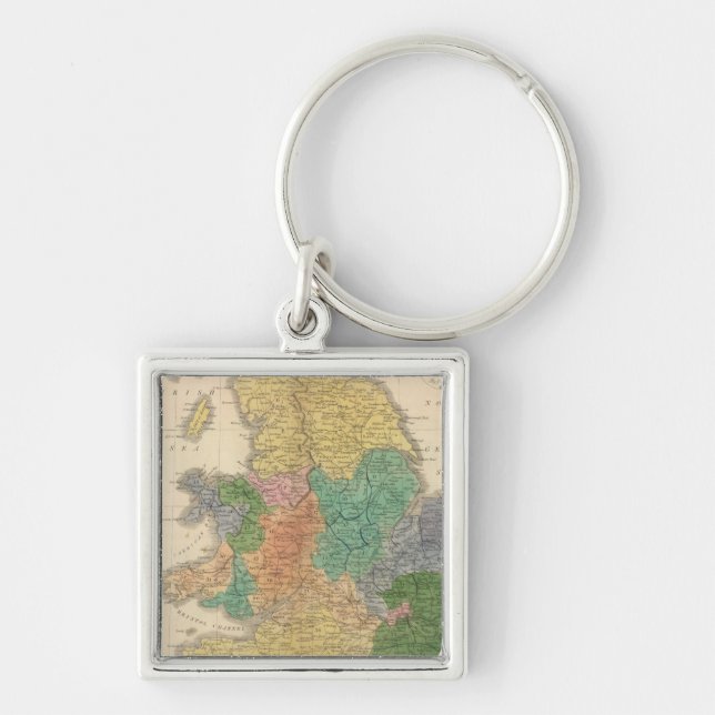 Kingdomer i anglosaxarna fyrkantig silverfärgad nyckelring (Framsidan)