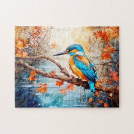 Kingfisher above pond in painterly style pussel
