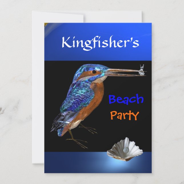 KINGFISHER BEACH PARTY, champagnemetall, svart Inbjudningar (Framsida)