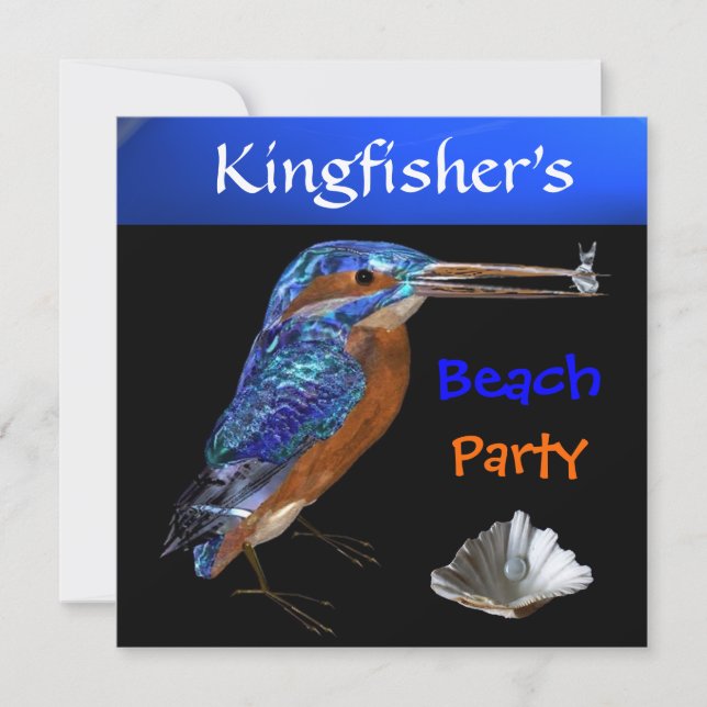 KINGFISHER BEACH PARTY, champagnemetall, svart Inbjudningar (Framsida)