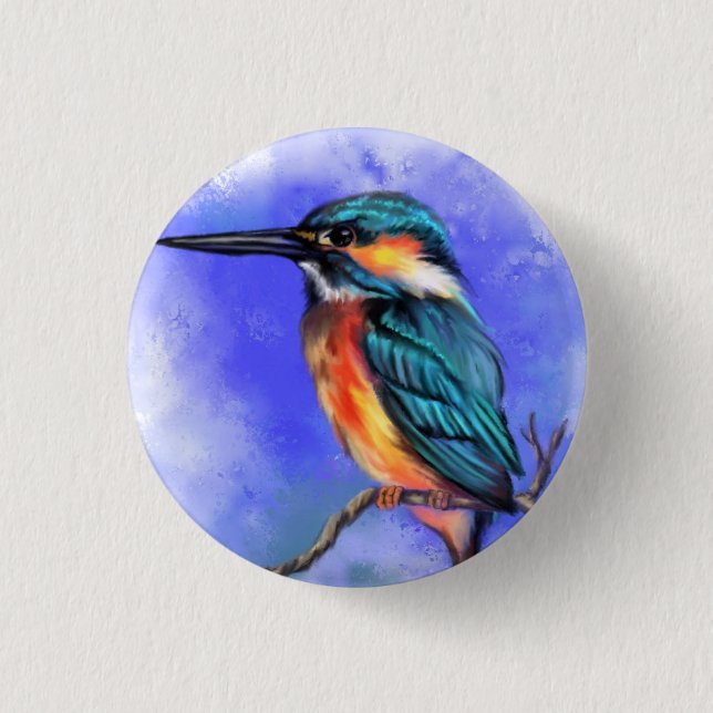Kingfisher Bird Button - Målning Knapp (Framsida)