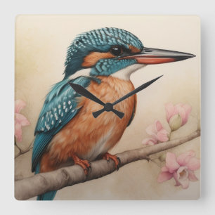 Kingfisher Bird Fyrkantig Klocka