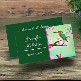 Kingfisher Bird i Sakura Cherry Träd Travel Agent Visitkort