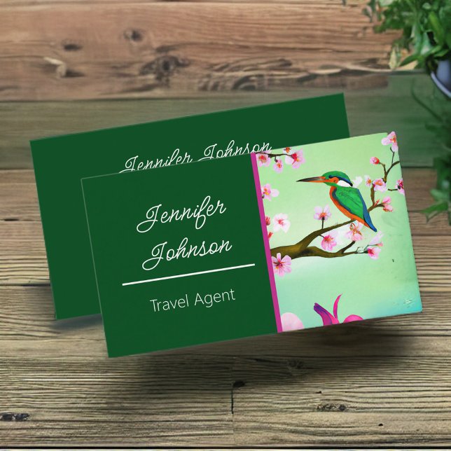 Kingfisher Bird i Sakura Cherry Träd Travel Agent Visitkort (Skapare uppladdad)