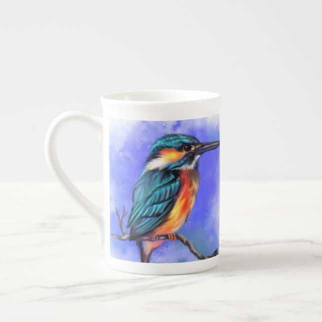 Kingfisher Bird Mugg Paianting Benporslin Mugg (Vänster)