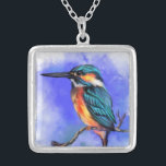 Kingfisher Bird Necklace Silverpläterat Halsband<br><div class="desc">Vackra Kingfisher Bird Necklaces - MIGNERAD målardesign</div>