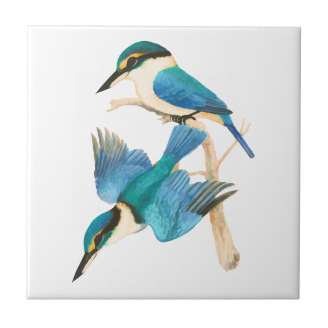 Kingfisher Birds Watercolor White Kakelplatta (Framsidan)