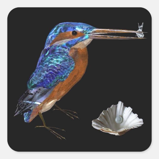 KINGFISHER , Elblått, svart Fyrkantigt Klistermärke (Framsida)