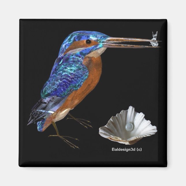 KINGFISHER , Elblått, svart Magnet (Framsidan)