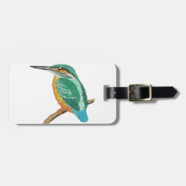 kingfisher embroidery imitation bagagebricka (Horisontell Framsida)