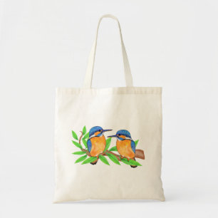 Kingfisher-fågel på gren naturart, söt fågelko tygkasse