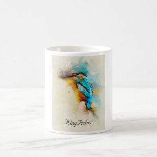 Kingfisher-fågeln i en vacker vattenfärg kaffemugg