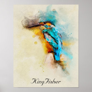 Kingfisher-fågeln i en vacker vattenfärg poster