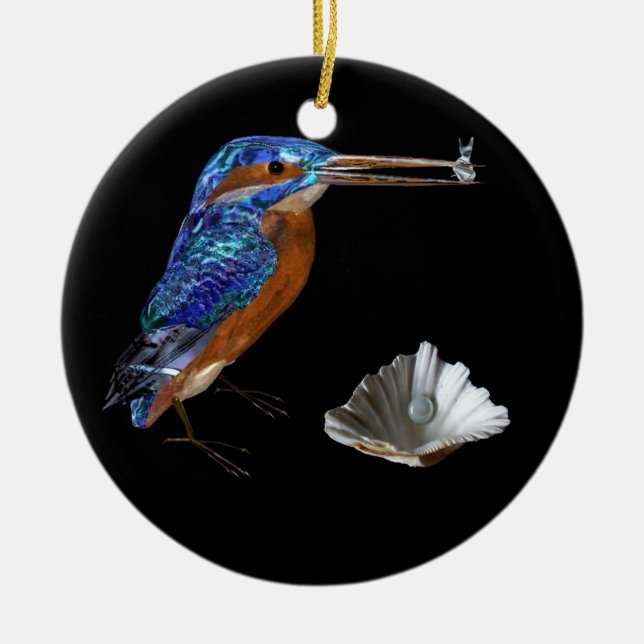 KINGFISHER- & FÖR SNÄCKSKALBLÅTTSAFIR MONOGRAM JULGRANSPRYDNAD KERAMIK (Framsidan)
