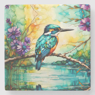 Kingfisher gick över vatten Wildblommor Stenunderlägg