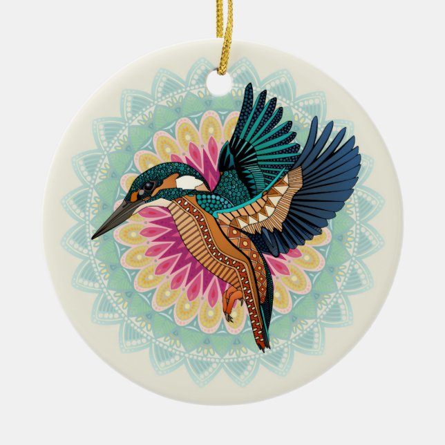 kingfisher mandala julgransprydnad keramik (Framsidan)