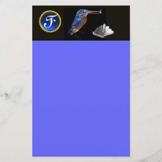 KINGFISHER MONOGRAM , Blå Safir, Svart Brevpapper (Framsida)