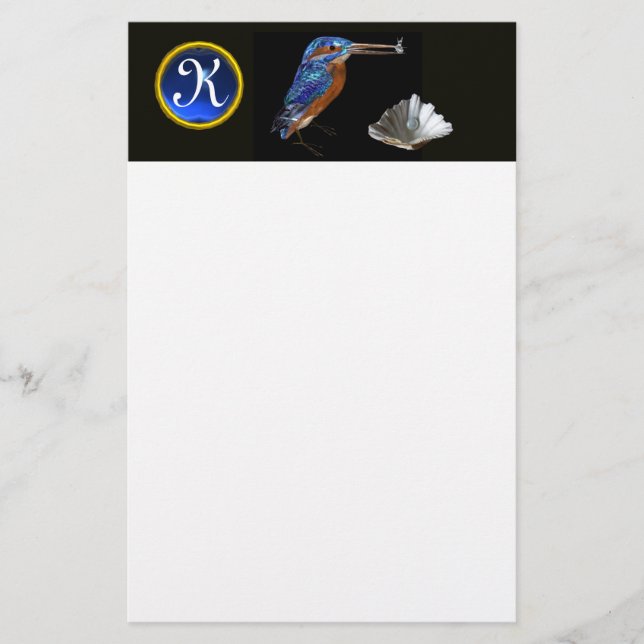 KINGFISHER MONOGRAM, Blue Sapphire, Black Brevpapper (Framsida)