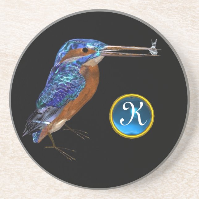 KINGFISHER MONOGRAM, Blue Sapphire, Black Underlägg Sandsten (Framsidan)