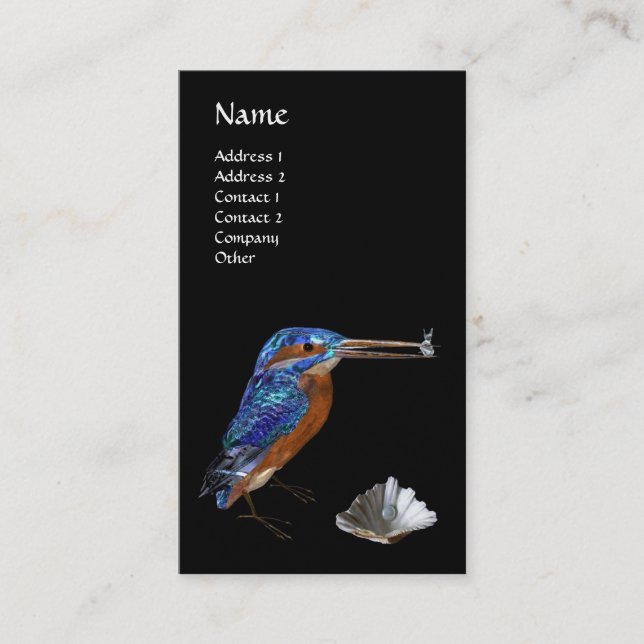 KINGFISHER MONOGRAM , ElectriBlue, Black, Pearl Visitkort (Framsida)