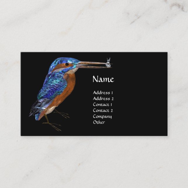 KINGFISHER MONOGRAM , ElectriBlue, Black Visitkort (Framsida)