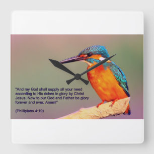 KINGFISHER och Christian verse av Filippinerna 4:1 Fyrkantig Klocka