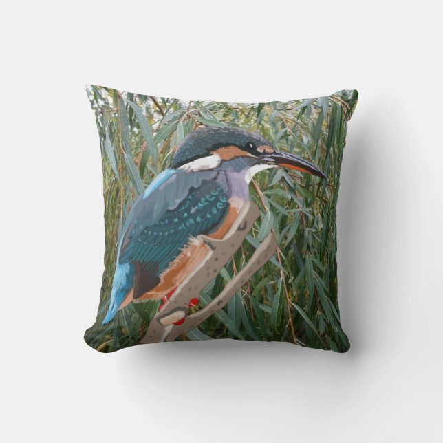 Kingfisher och Willow Lämnat side Kudde (Framsida)