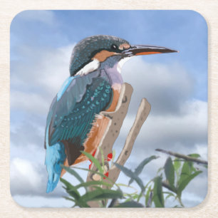 Kingfisher och Willow Underlägg Papper Kvadrat