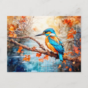 Kingfisher ovanför dammen i painterly stil helg vykort