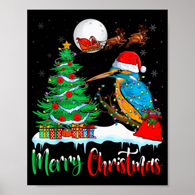 Kingfisher Santa Hat Xmas Tree Merry Christmas Kin Poster (Framsidan)