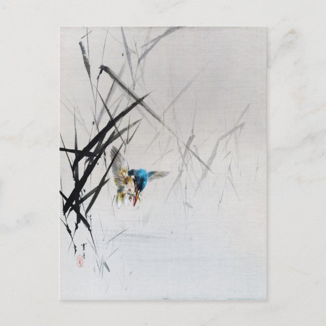 Kingfisher som fångar fisk mellan raser, Seitei Vykort (Framsida)