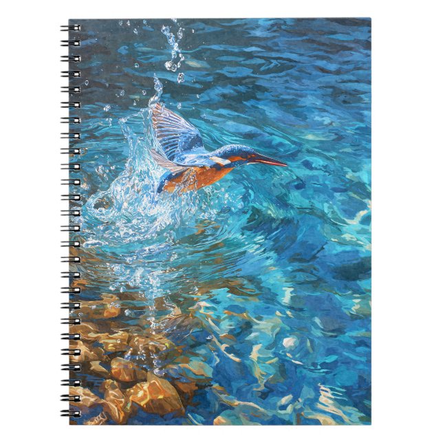 Kingfisher Splash Clear Blue Vatten Art Anteckningsbok (Framsidan)