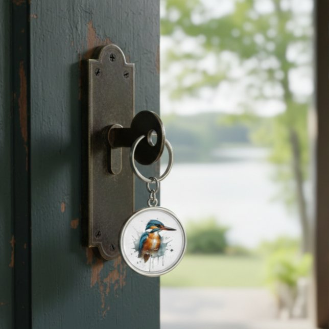 Kingfisher Stänk Rund Silverfärgad Nyckelring (Skapare uppladdad)