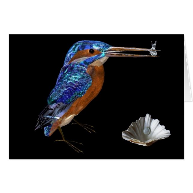KINGFISHER, svart Hälsningskort (Framsidan Horizontal)