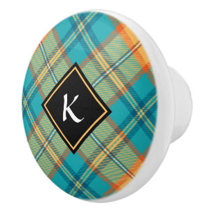 Kingfisher Tartan Ceramic Knob Knopp