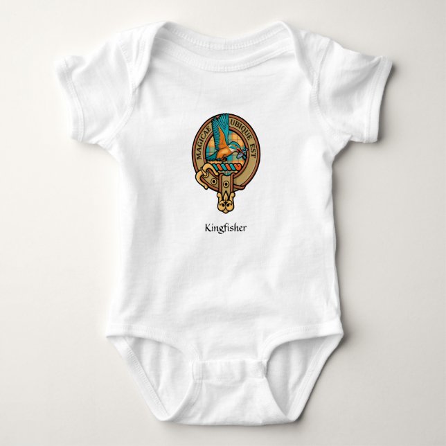 Kingfisher-Vapenskölden över Tartan Baby Bodykosty T Shirt (Framsida)