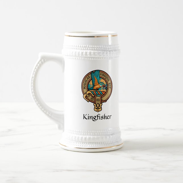 Kingfisher-Vapenskölden över Tartan Beer Stein Sejdel (Vänster)
