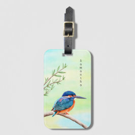 Kingfisher Watercolor Blue Orange Bird Bagagebricka