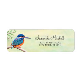 Kingfisher Watercolor Blue Orange Bird Returadress Etikett