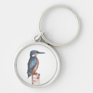 Kingfisher Watercolor Rund Silverfärgad Nyckelring