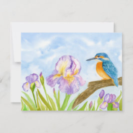 Kingfisher with Purple Irises Personalized Anteckningskort